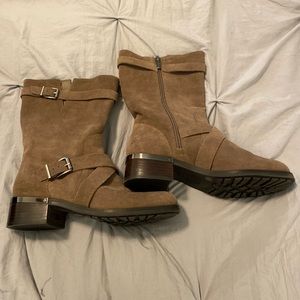 Vince Camuto Mid-High Beige Suede Boots, Size 8.5